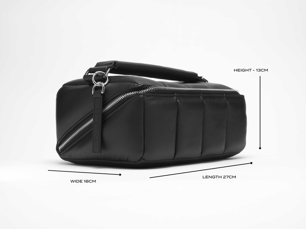 Black Quilted Makeup Bag - Designer Vegan Leather Travel & Beauty Case The BIGEE