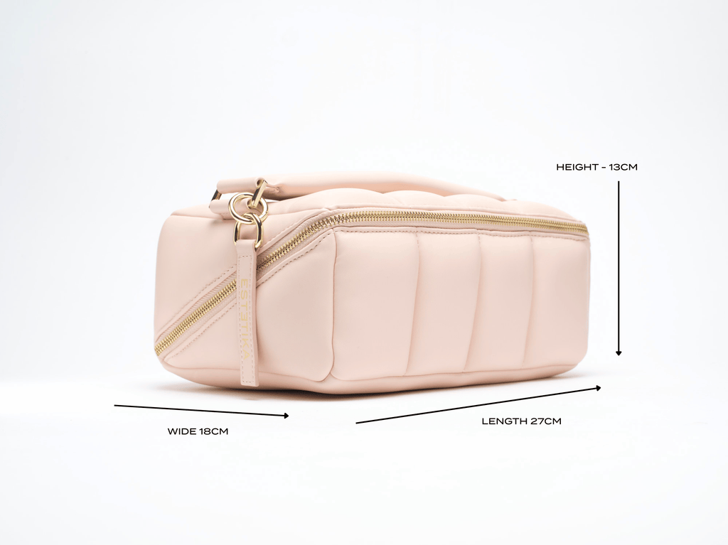 Blush Pink Makeup Bag - Designer Vegan Leather Travel Beauty Case The BIGEE