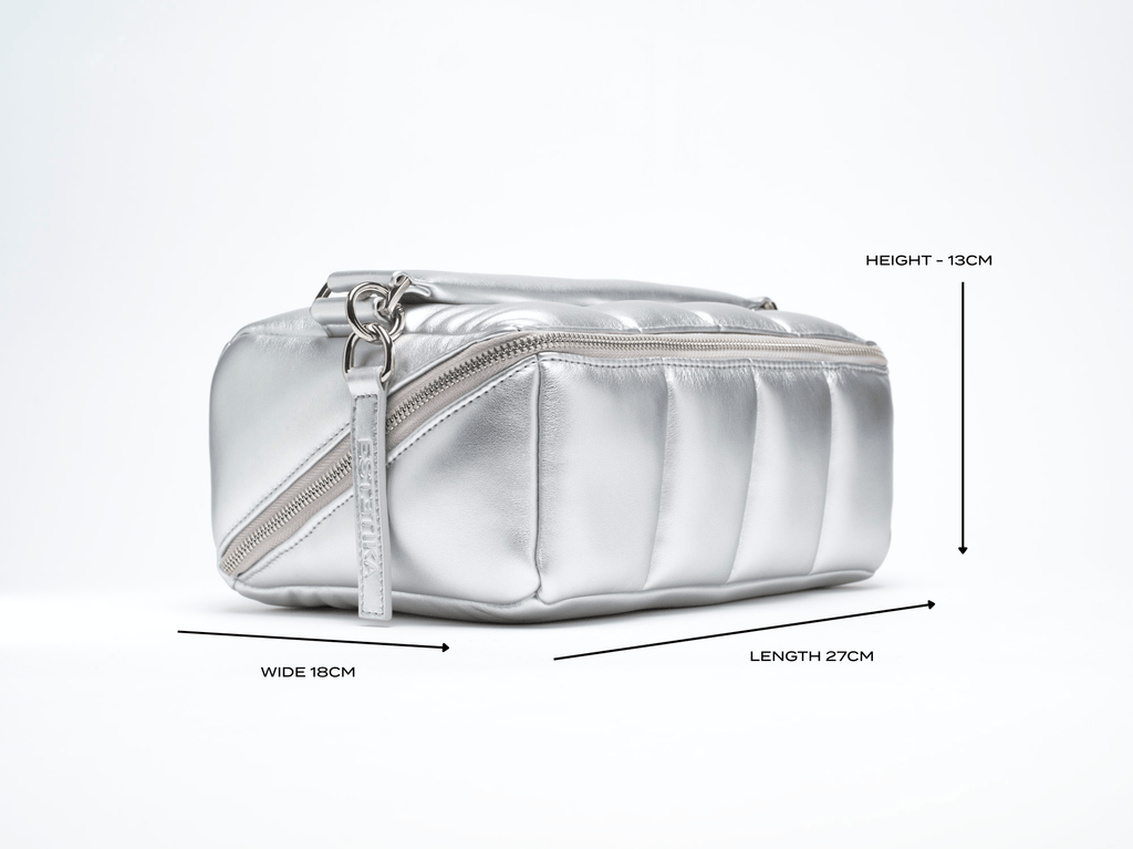 Silver Quilted Large Makeup Bag - Designer Vegan Beauty Case, The BIGEE