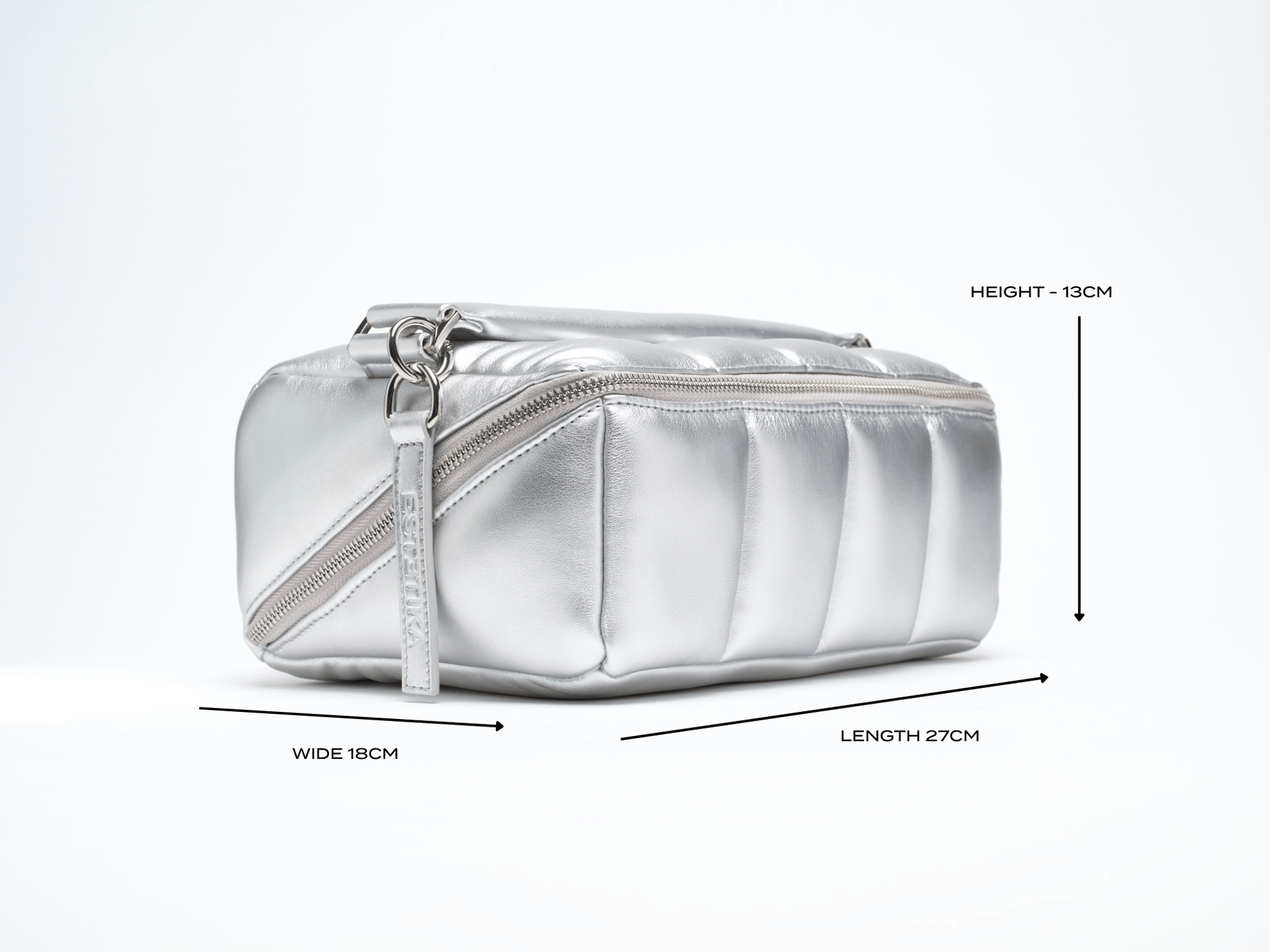 Silver Quilted Large Makeup Bag - Designer Vegan Beauty Case, The BIGEE
