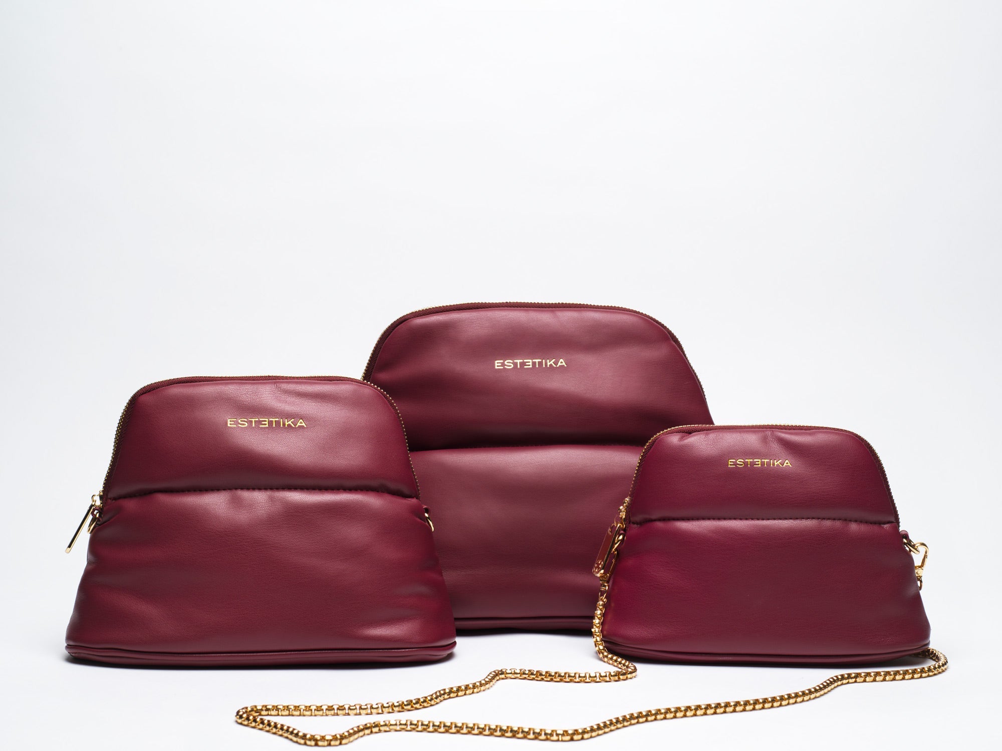 NEW MINEE Trio | Burgundy Makeup Bag Set + Bonus Brush Roll Holder - ESTETIKA