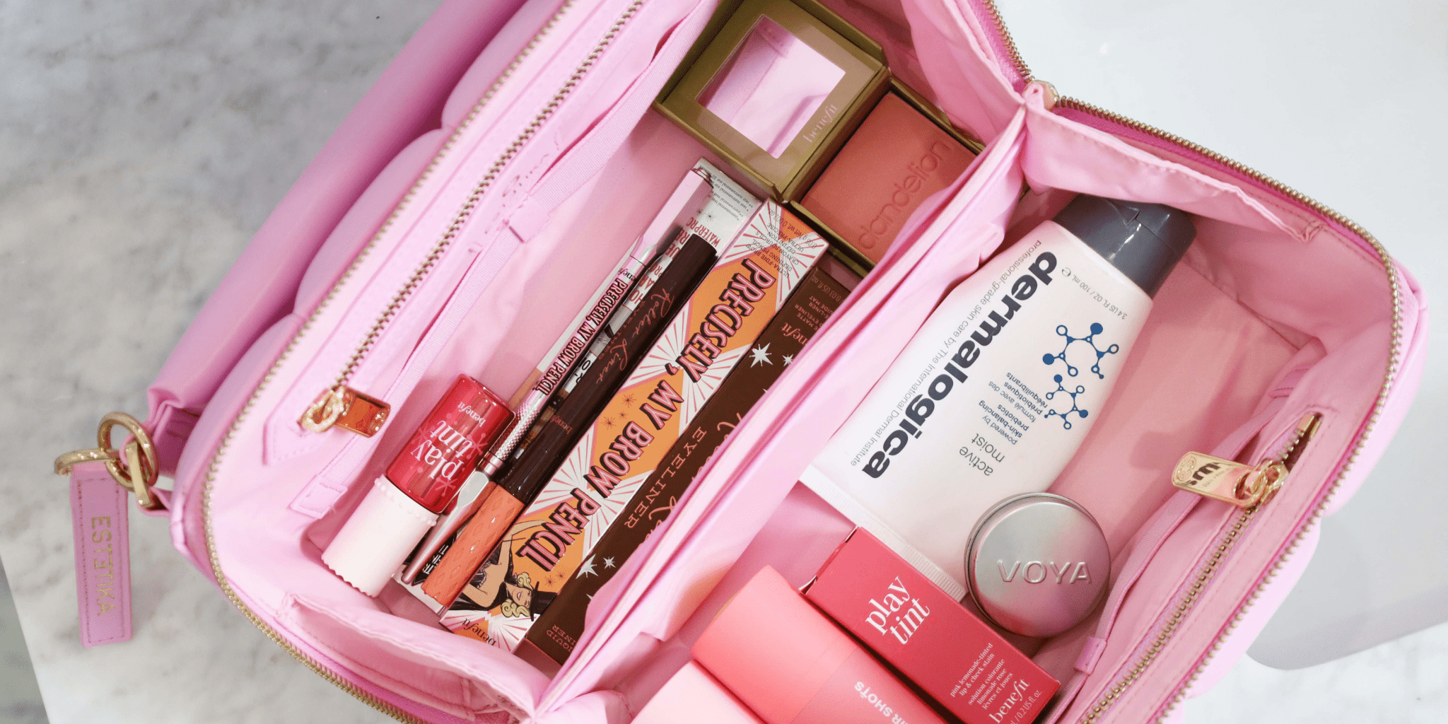 Pink HOMEE Medium Makeup Bag - Designer Cosmetic Case - ESTETIKA