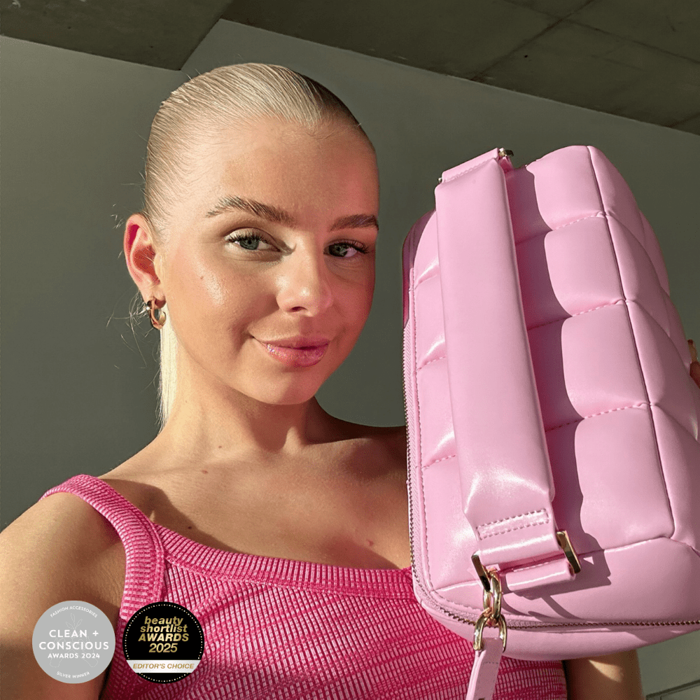 Pink HOMEE Medium Makeup Bag - Designer Cosmetic Case - ESTETIKA