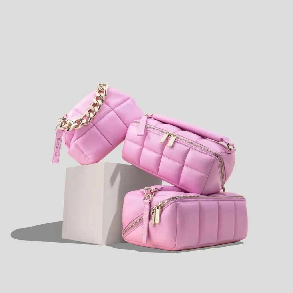Pink Quilted Makeup Clutch - Luxury Designer Vegan Cosmetic Pouch, The BABEE - ESTETIKA