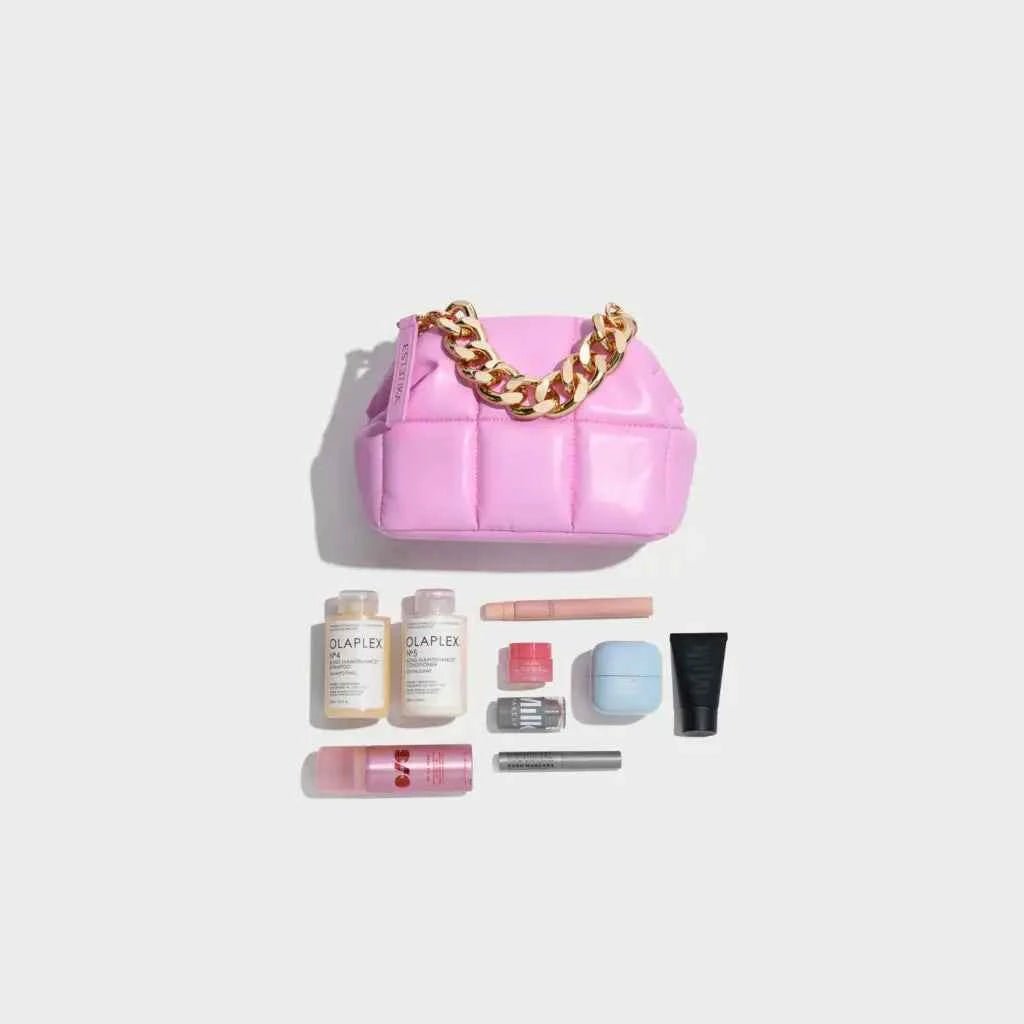 Pink Quilted Makeup Clutch - Luxury Designer Vegan Cosmetic Pouch, The BABEE - ESTETIKA