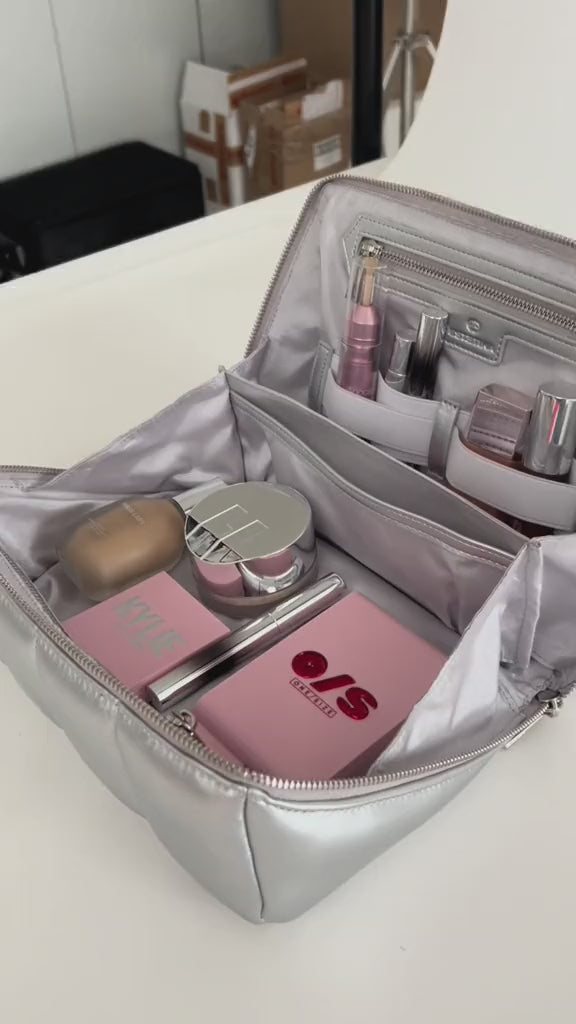 Silver Makeup Bag Set - Stylish Cosmetic Organiser Bundle HOMEE + BIGEE