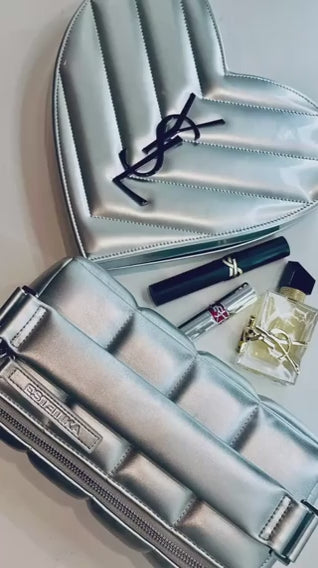 Silver Makeup Bag Set - Stylish Cosmetic Organiser Bundle HOMEE + BIGEE