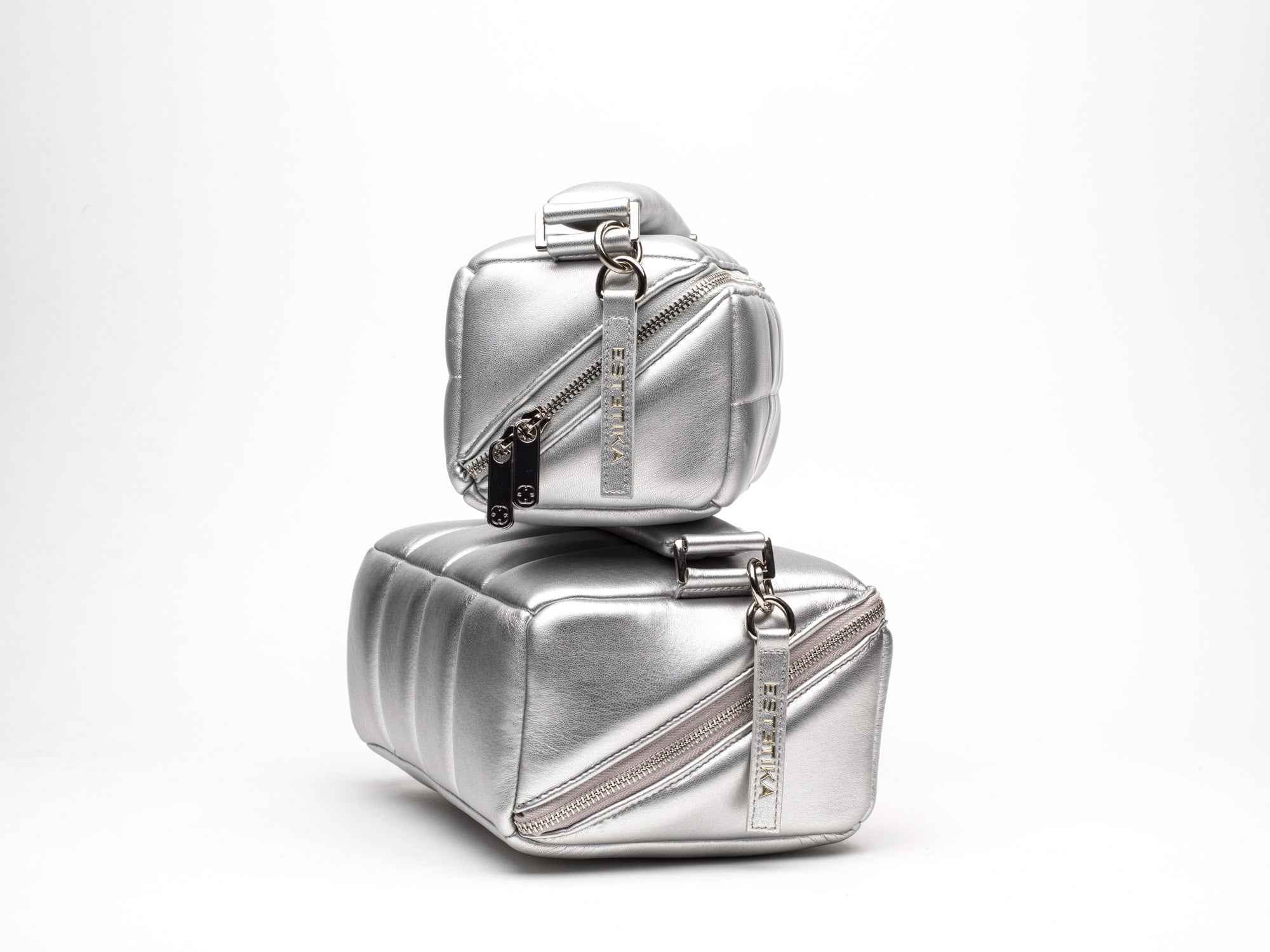 Silver Makeup Bag Set - Stylish Cosmetic Organiser Bundle HOMEE + BIGEE - ESTETIKA