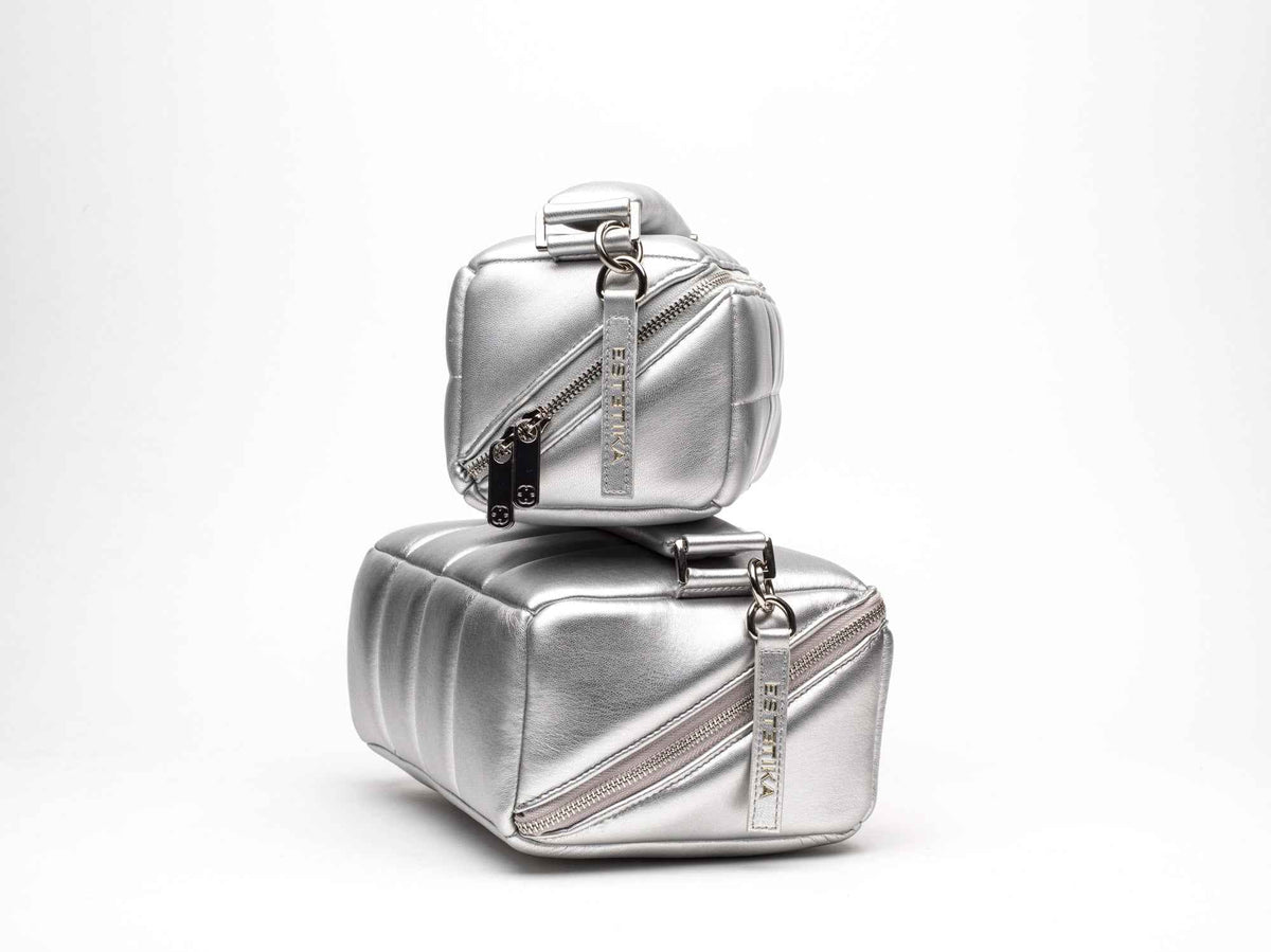 Silver Makeup Bag Set - Stylish Cosmetic Organiser Bundle HOMEE + BIGEE - ESTETIKA